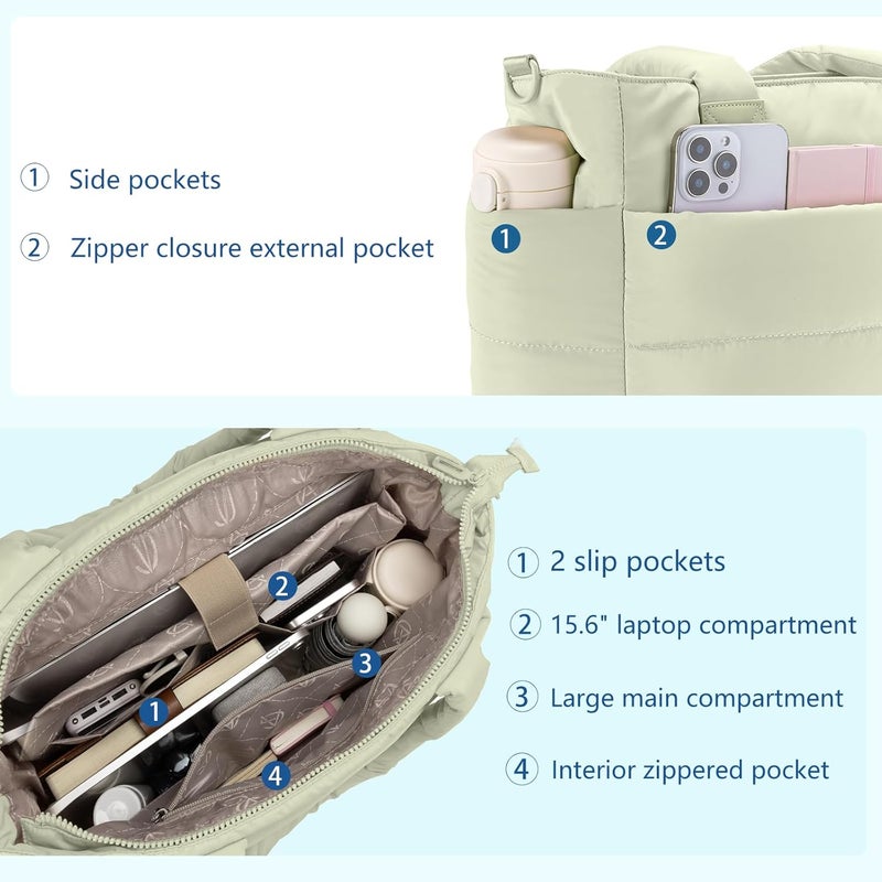 GASSDA Tote Bag for Women Puffer Tote Bag Large Nurse Bags Shoulder Handbag with Zipper for Work Travel - Image 4